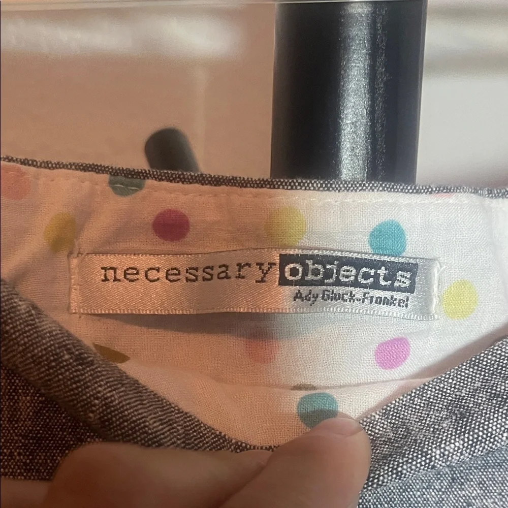 Necessary Objects Gray Linen Blend Skirt with Polka Dot Lining